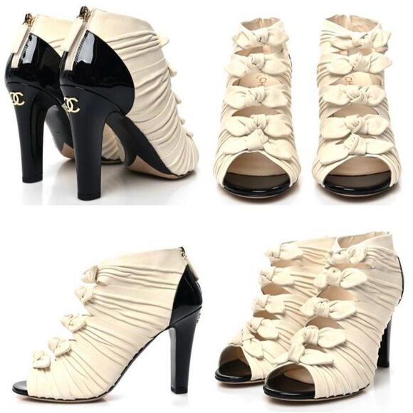 Authentic NWT CHANEL Ivory Bow Detail CC Logo Ruched Ankle Booties Size … - Picture 3 of 17